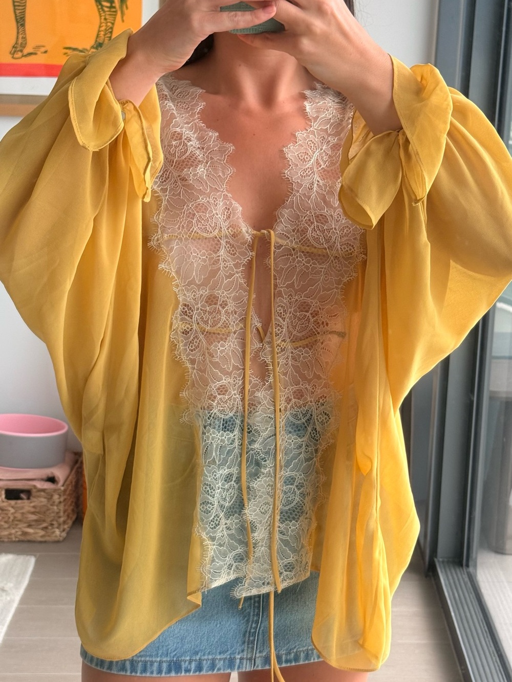 ZARA Mustard Yellow Lace Blouse – NEW WITH TAGS – XS/S